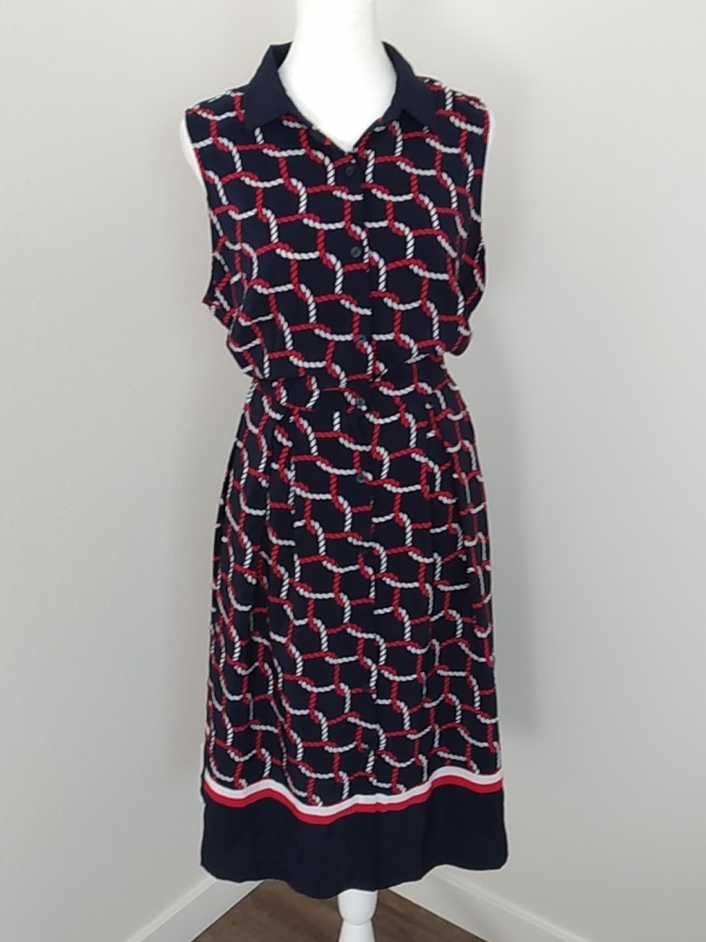 Tommy Hilfiger Nautical Rope Print Midi Shirtdress Midi Shirtdress Navy Blue Red